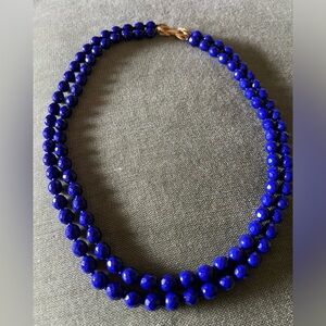Vintage 26” Double Strand Deep Cobalt Blue Faceted Heavy GLASS Beaded Necklace